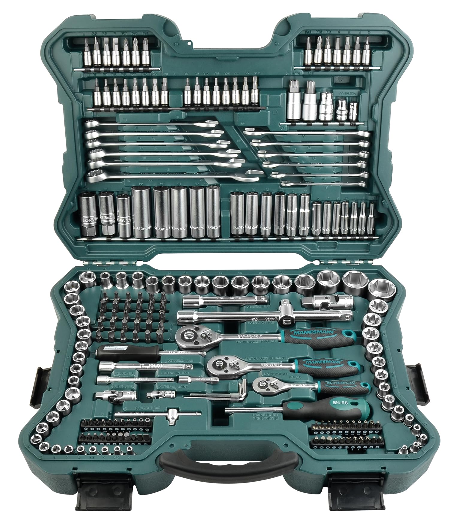 Brüder Mannesmann Werkzeug Mannesmann M98430 Steckschlüsselsatz 0,6 cm (0,25 Zoll) + 0,95 cm (3/8 Zoll) + 1,27 cm / (1/2 Zoll) Antrieb, 215-tlg, Einzelpackung