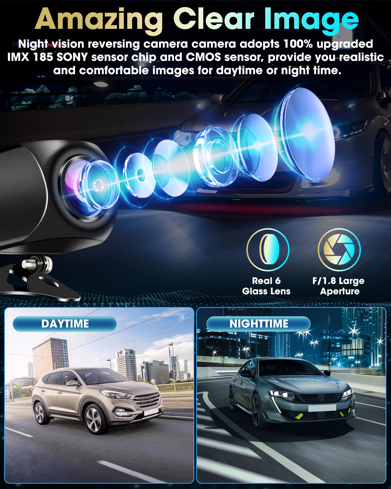 AHD 1080P Rückfahrkamera NTSC & PAL Auto Rückfahrkamera One-Key-Switch-8-Videosignalen Universal IP68 Wasserdicht Nachtsicht HD Auto Rückansicht Kamera für PKW, SUV, Wohnmobil, LKW [Bildrate 25fps]