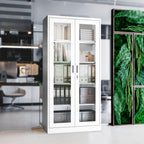 Jan Nowak Aktenschrank C012 Glasvitrine Büroschrank Universalschrank Flügeltürschrank Stahlblech Pulverbeschichtung abschließbar 185 cm x 90 cm x 40 cm (Weiß)