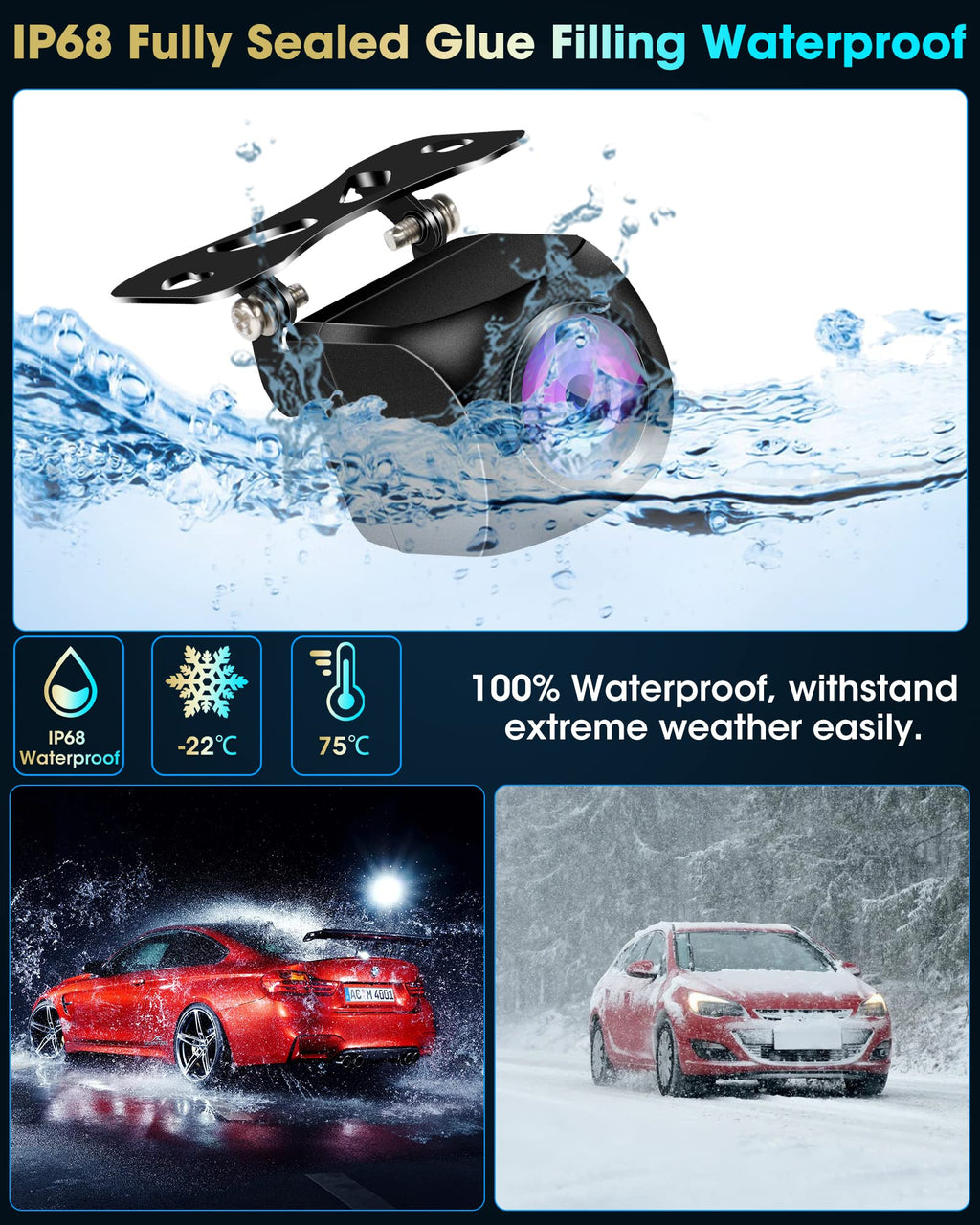 AHD 1080P Rückfahrkamera NTSC & PAL Auto Rückfahrkamera One-Key-Switch-8-Videosignalen Universal IP68 Wasserdicht Nachtsicht HD Auto Rückansicht Kamera für PKW, SUV, Wohnmobil, LKW [Bildrate 25fps]