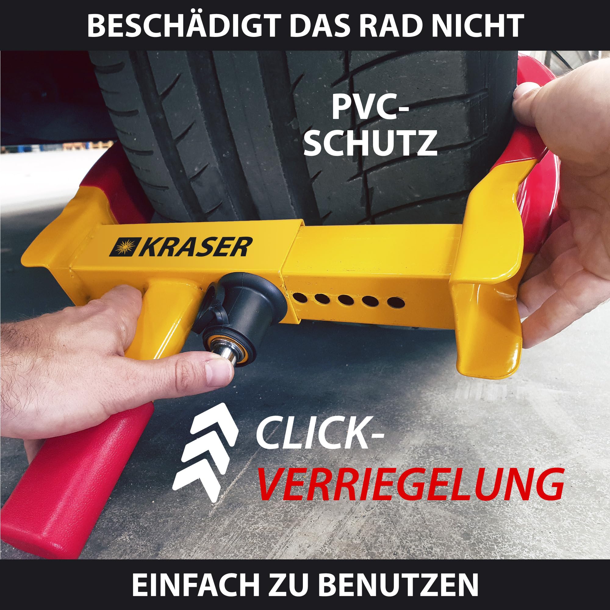 KRASER WA820 Hohe Sicherheit Radkralle Wohnwagen, Testsieger Parkkralle mit Anti-Bohrschloss Wegfahrsperre, Reifenkralle, Diebstahlsicherung Universal für Auto PKW Wohnmobile Anhänger Motorrad