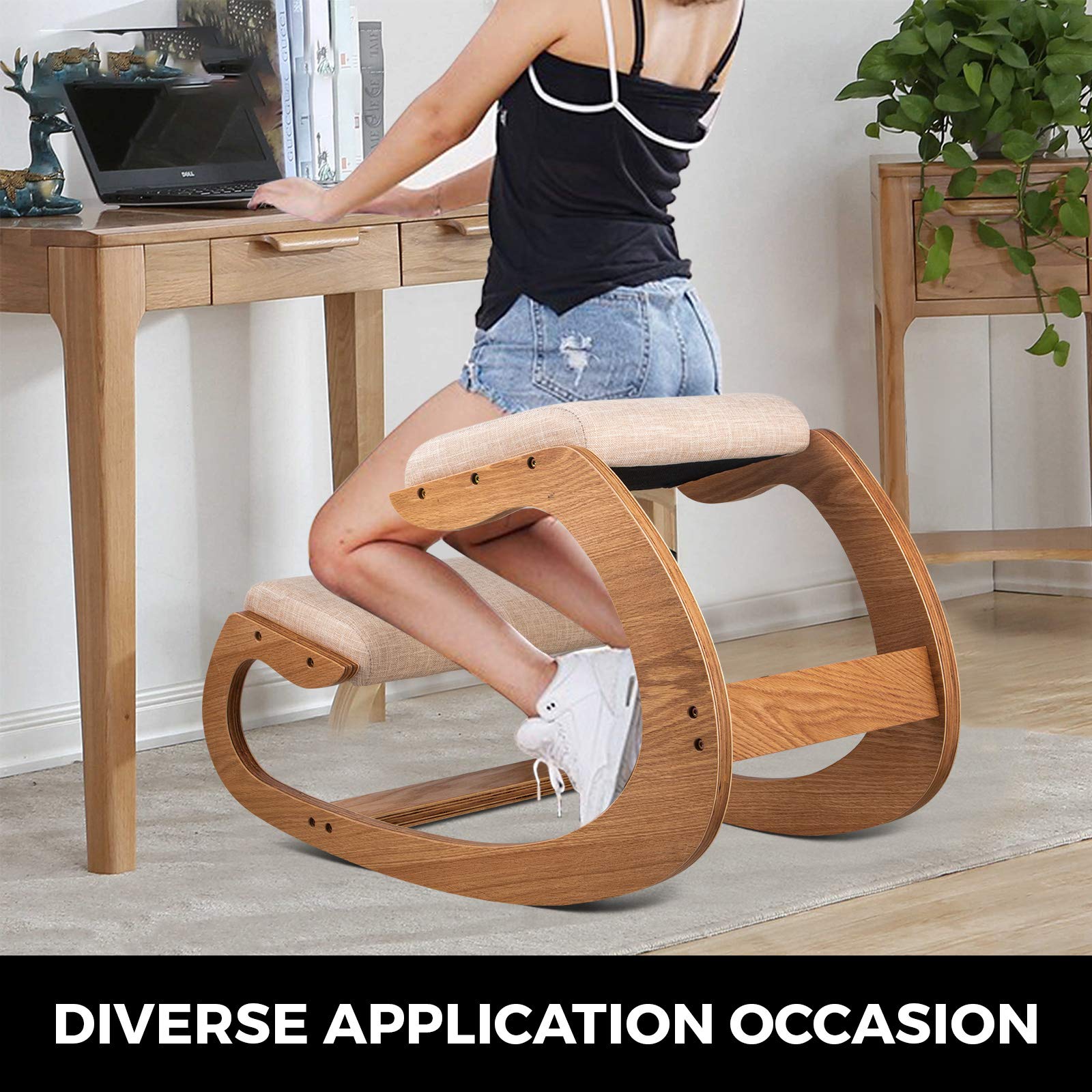 VEVOR ergonomischer Hocker Kniehocker mit Hüftpolster, Gesundheitsstuhl für Zuhause, Kniestuhl zur Verbesserung der Rückenschmerzen Nackenschmerzen Lindern & Körperhaltung (Weiße Eiche)