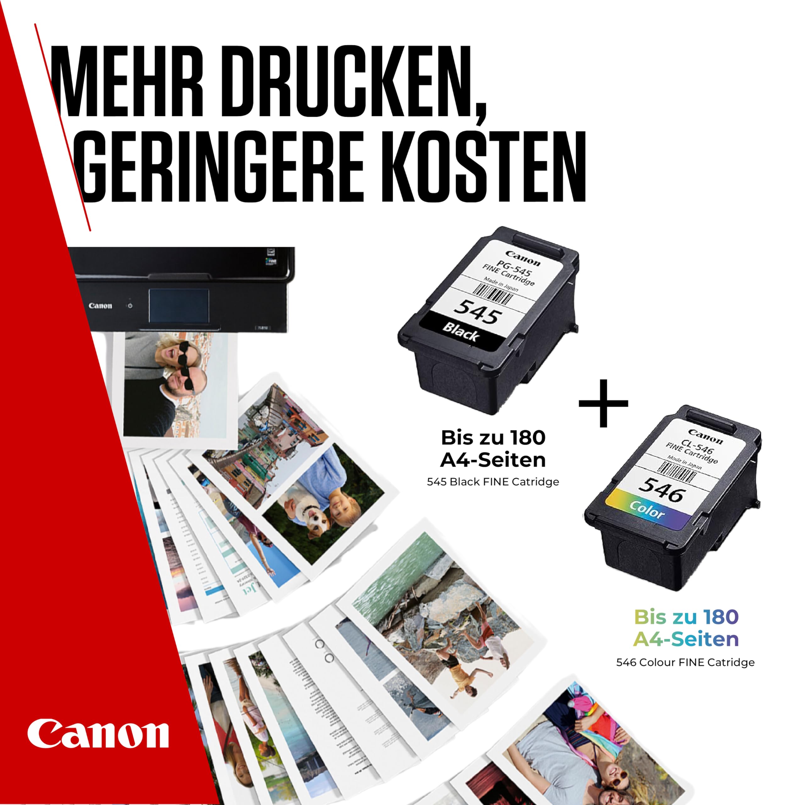 Canon Tinte & Papier Multipack - PG-545/CL-546 Original Drucker Tintenpatronen 2er-Pack (1 x Schwarz, 1 x Farbe druckerpatronen) & 4x6 Fotopapier (50 x Blatt) Für PIXMA TS3350, TS4550, TS3450, TS3150