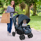 COSTWAY Geschwisterwagen klappbar, Zwillingswagen mit verstellbarer Rückenlehne & Verdeck, Reisebuggy mit Liegefunktion, Zwillingsbuggy Kinderwagen für Baby ab 6 Monate, 30 kg Belastbar (Blau)