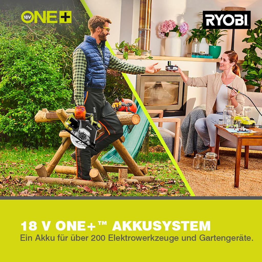 RYOBI 18 V ONE+ Akku-Handkreissäge R18CSP-0, 150 mm Sägeblatt, werkzeuglose Einstellung, präzise Schnitte, Tiefeneinstellung, ohne Akku & Ladegerät