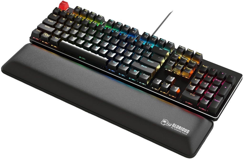 Glorious Gaming Padded Keyboard Wrist Rest (Full Size, 25 mm stark) - gesteppte Ränder, glatte Stoffoberfläche, rutschfeste Gummibasis, mittlere Festigkeit, 440 x 100 x 25 mm - Schwarz
