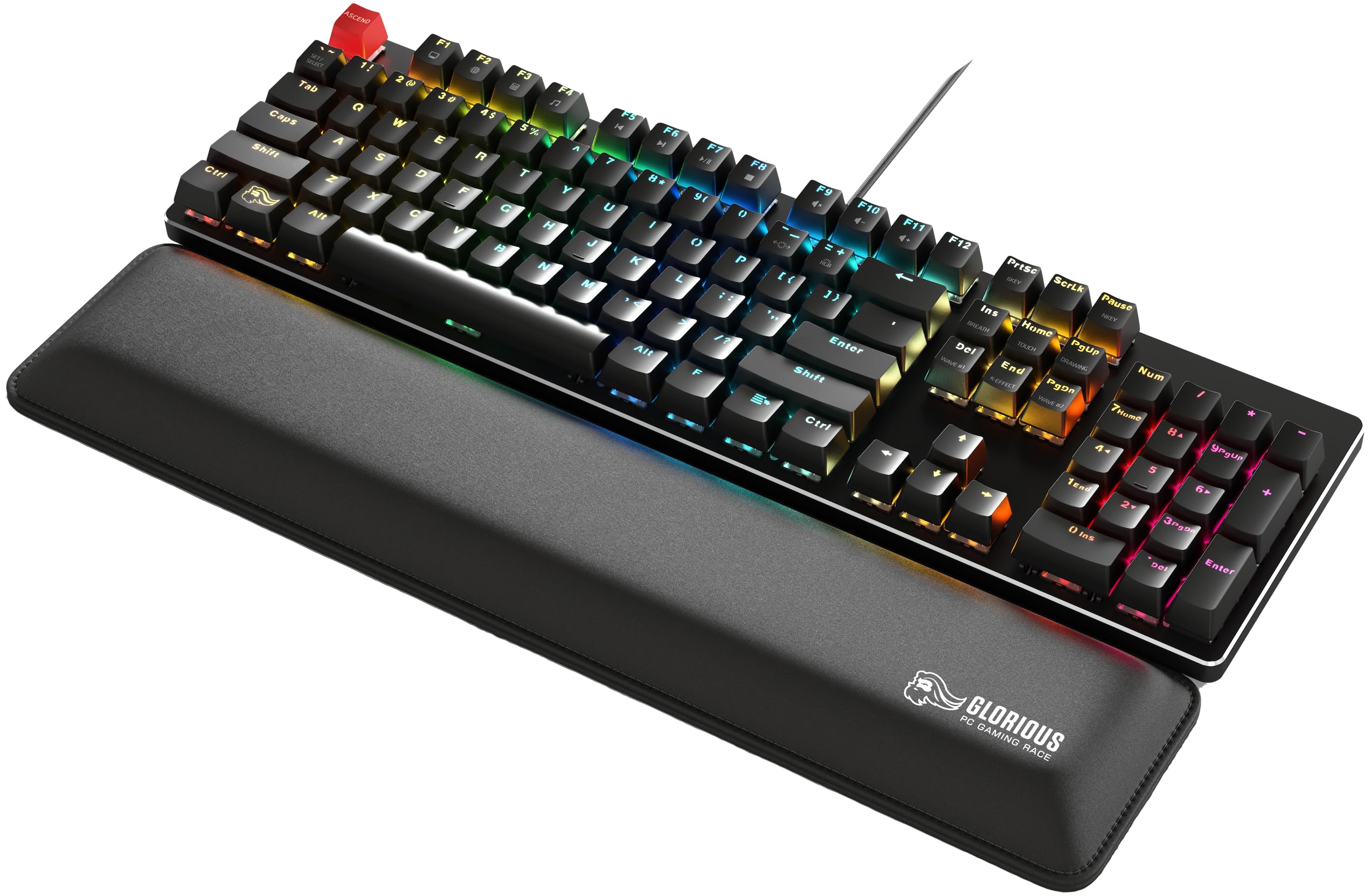 Glorious Gaming Padded Keyboard Wrist Rest (Full Size, 25 mm stark) - gesteppte Ränder, glatte Stoffoberfläche, rutschfeste Gummibasis, mittlere Festigkeit, 440 x 100 x 25 mm - Schwarz