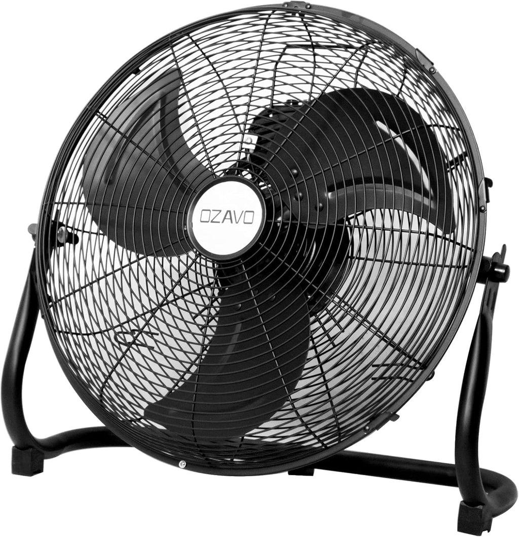 OZAVO Standventilator, Windmaschine ⌀50 cm mit 3 Laufgeschwindigkeiten, Bodenventilator Power, Tischventilator Metall, Luftkühler, verstellbare Neigungswinkel, 100W, Schwarz