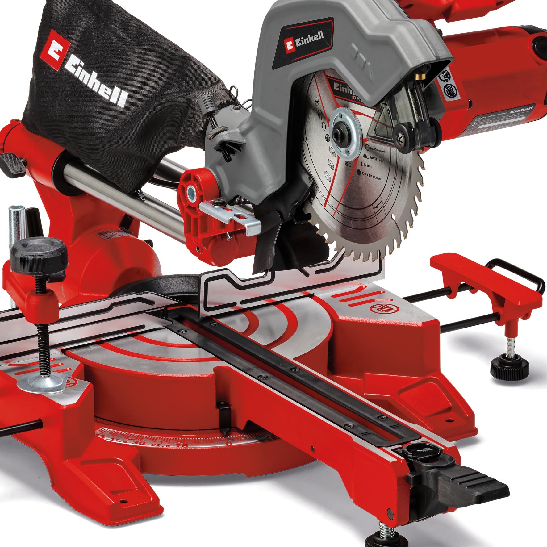 Einhell Zug-Kapp-Gehrungssäge TC-SM 216 (1600 W, max. 65 mm x 305 mm Schnitttiefe/-breite, Ø 216 mm Sägeblatt, Zugfunktion, Drehtisch mit Schnellverstellung, Laser)