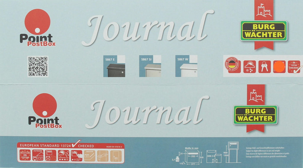Burg Wächter Briefkasten, A4 Einwurf-Format, EU Norm EN 13724, Inkl. 2 Schlüsseln, Verzinkter Stahl, Journal 5867 E, Eisen, Stahl Eisenfärbig