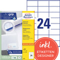 AVERY Zweckform 3475 Adressaufkleber (2.400 Klebeetiketten, 70x36mm auf A4, Papier matt, bedruckbare Absenderetiketten, selbstklebende Adressetiketten mit ultragrip) 100 Blatt, weiß