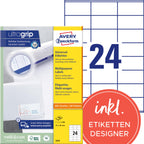 AVERY Zweckform 3475 Adressaufkleber (2.400 Klebeetiketten, 70x36mm auf A4, Papier matt, bedruckbare Absenderetiketten, selbstklebende Adressetiketten mit ultragrip) 100 Blatt, weiß