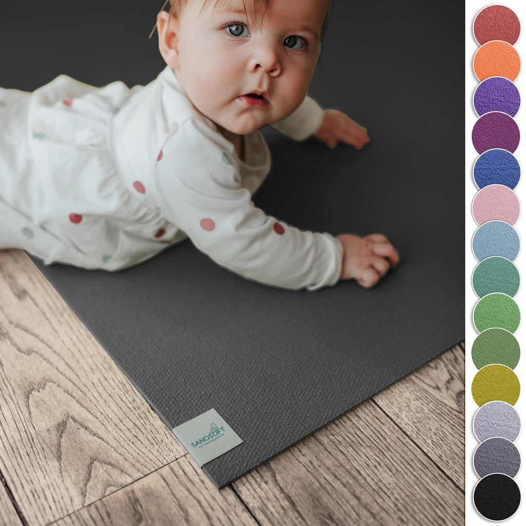Sanosoft® Krabbelmatte Made in Germany, Öko-Tex Anti-Rutsch Krabbelunterlage - 120cm X 160cm Grau