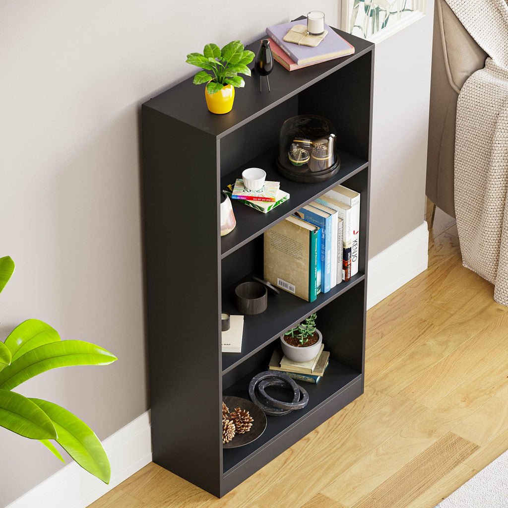 Vida Designs Cambridge Bücherregal mit 3 Ebenen, mittelhoch, schwarz, Holz-Regaleinheit für Büro, Wohnzimmermöbel, 24 x 60 x 108 cm