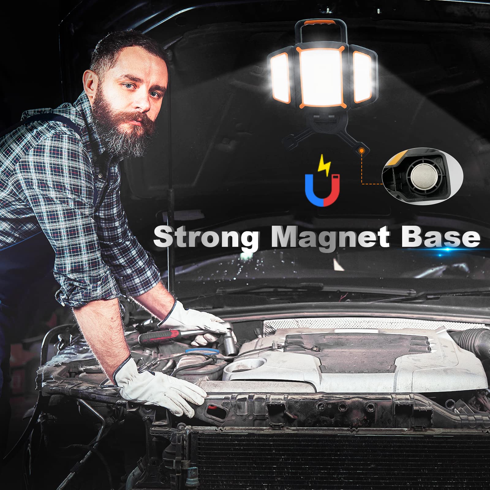 SYLSTAR LED Strahler Akku 30W, 3000LM Super Hell Baustrahler mit Magnet, 5 Lichtmodi und Powerbank, Drehbare Tragbare Wasserdichte Wiederaufladbare Arbeitsleuchte für Garage, Werkstatt