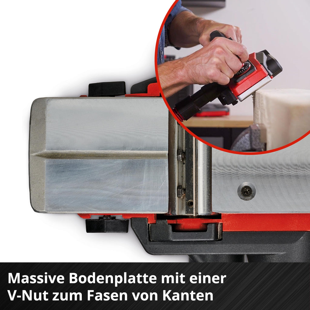 Einhell Akku-Hobel TE-PL 18/82 Li-Solo Power X-Change (18 V, 82 mm Hobelbreite, bis 2 mm Spantiefe, Falztiefen-/Parallelanschlag, autom. Parkschuh, inkl. 2x Wendemesser, ohne Akku)