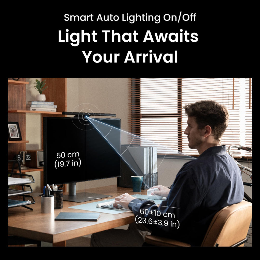 BenQ ScreenBar Pro LED Monitor Lampe – blendfreies Licht, automatisches Ein-/Ausschalten, universelle Klemme, ultrabreite Beleuchtung, einstellbare Farbtemperatur & Helligkeit, Auto-Dimmen, Schwarz