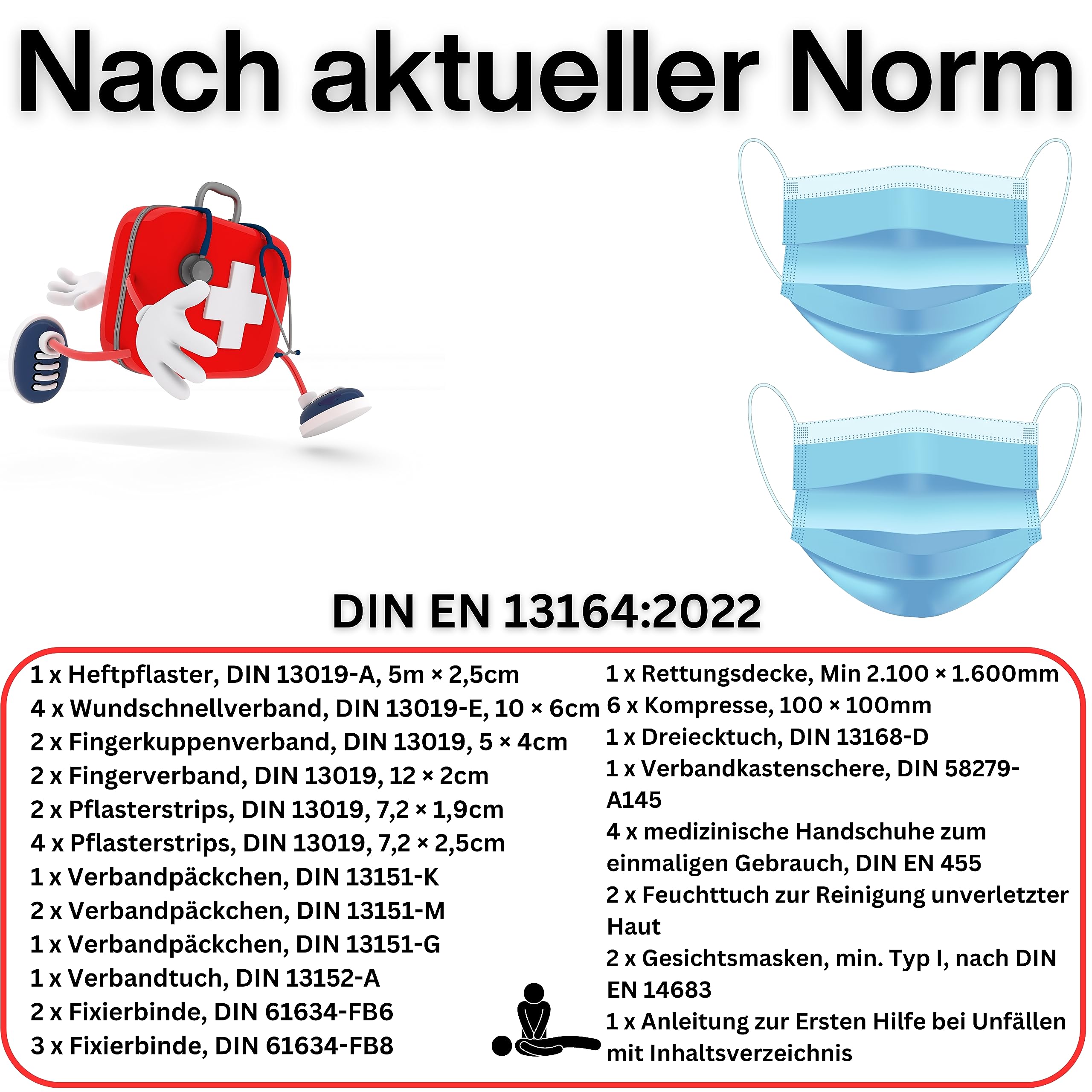 PETEX 43930012 Verbandtasche Inhalt nach DIN 13164, rot