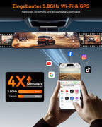 WOLFBOX 12" G840H Spiegel Dashcam mit Rückfahrkamera, ADAS und BSD, 2.5K Dual Dash Cam Spiegel mit 5.8GHz WiFi, Sprachsteuerung, Loop-Aufnahme, Parküberwachung, Kostenlose 32 GB Karte und GPS