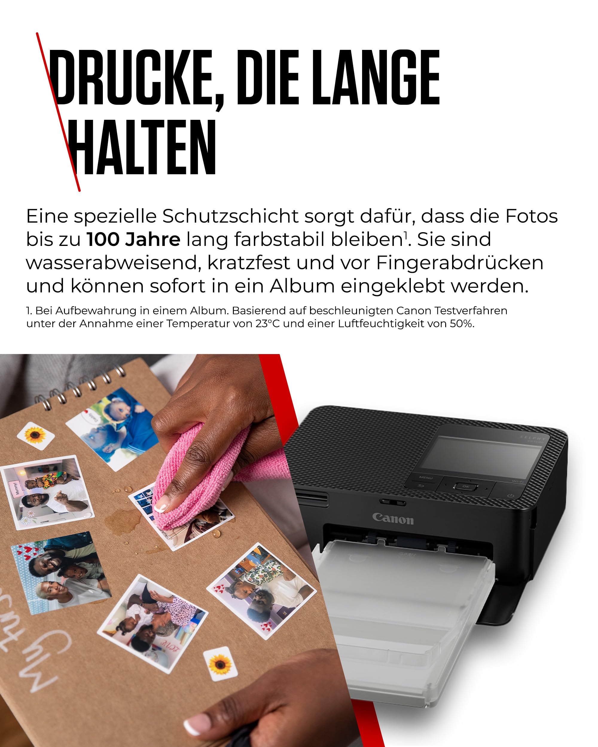 Canon SELPHY CP1500 Kompakter Fotodrucker – Drahtloses Drucken, Langlebige Fotos, USB-C & SD-Kartenanschluss – Perfekt für Scrapbooks und Fotoalben (Schwarz)