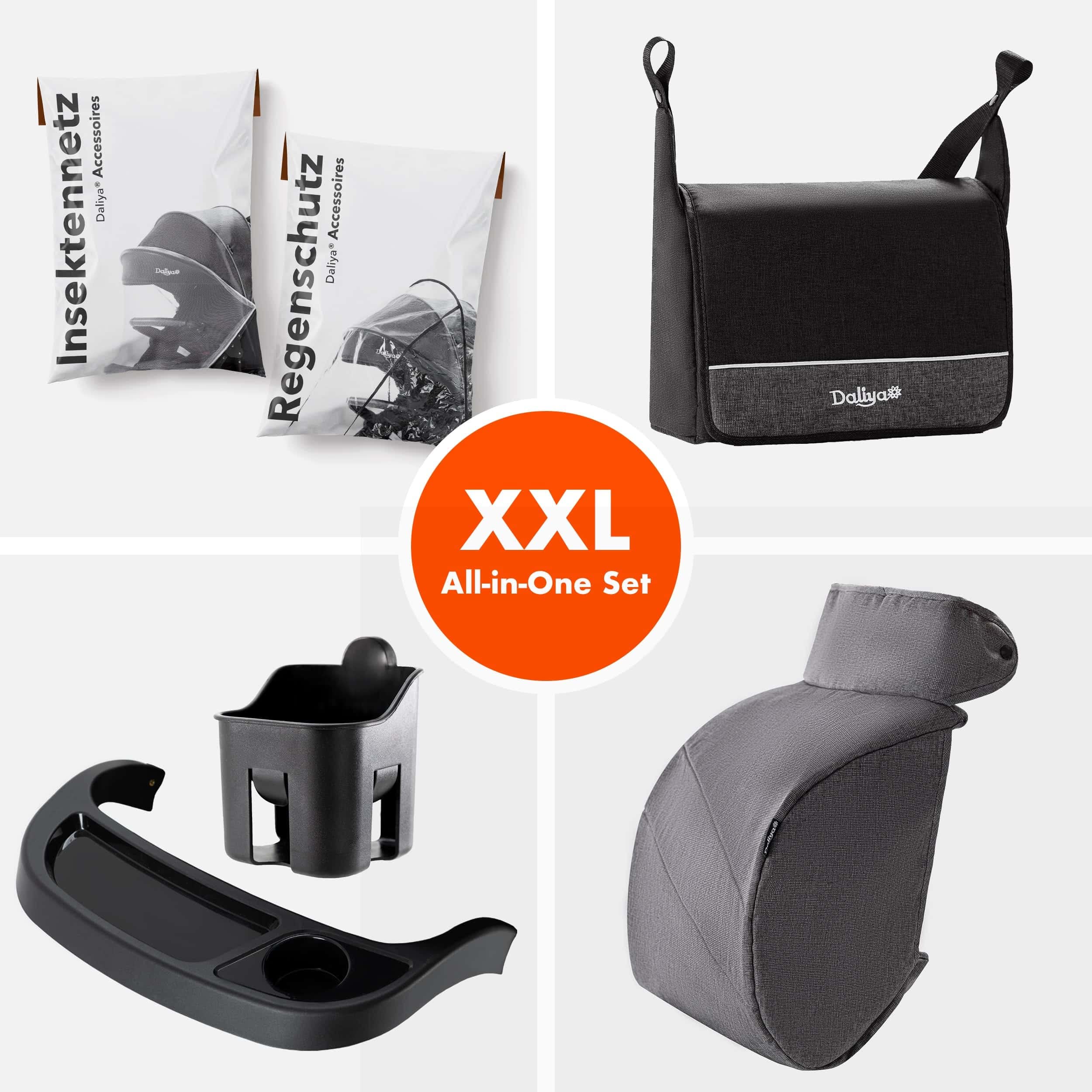 Daliya® Rapidy Buggy Kinderwagen 0-36 Monate Sportwagen mit Liegeposition Wickeltasche, Winterfußsack, Ess- & Spieltisch und mehr (Dunkelgrau - Schwarz)