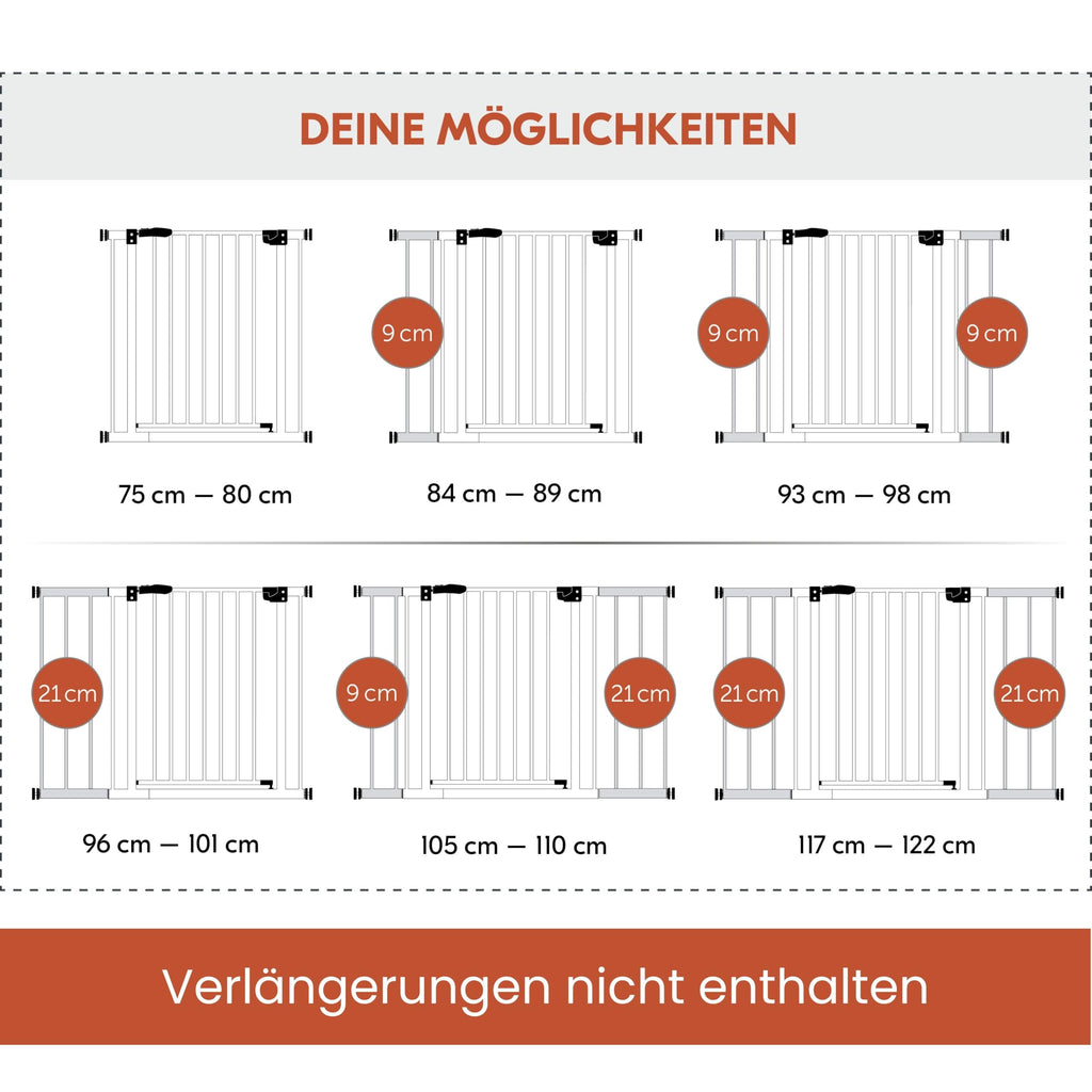 hauck Clear Step 2, Weiß - Kinderschutzgitter Hundegitter, Verstellbare Breite 75-80 cm, 77 cm Hoch, Flacher Einstieg, Einhand Öffnung, ohne Bohren, für Innen