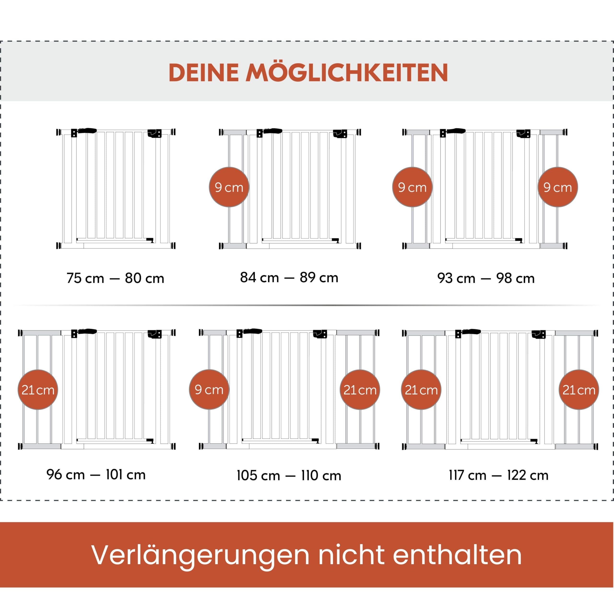 hauck Clear Step 2, Weiß - Kinderschutzgitter Hundegitter, Verstellbare Breite 75-80 cm, 77 cm Hoch, Flacher Einstieg, Einhand Öffnung, ohne Bohren, für Innen