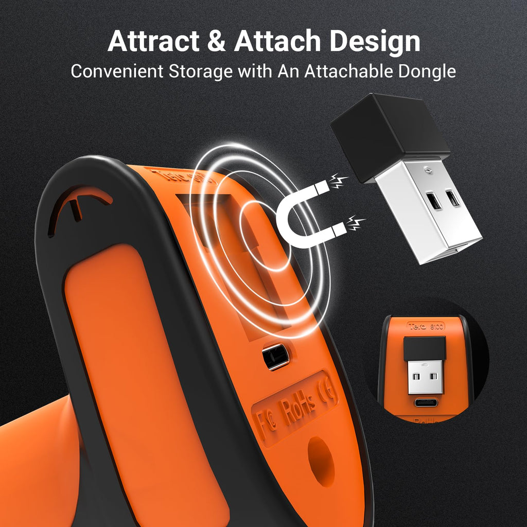 Tera Pro 3 in 1 Extreme Leistung Barcodescanner Kabellos 1D 2D QR Bluetooth Kabellos 2,4G & Kabelgebunden USB-C Industriell 1D Barcode Scanner 2500mAh Exzellente Fallfestigkeit mit Ständer 8100 Orange