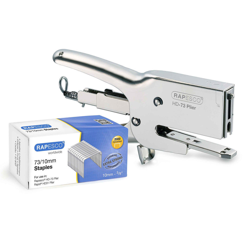 Rapesco 1305 Hochleistungs-Heftzange HD-73 und 2000 Heftklammern des Typs 73/10 mm, 70 Blatt Kapazität, Chrom