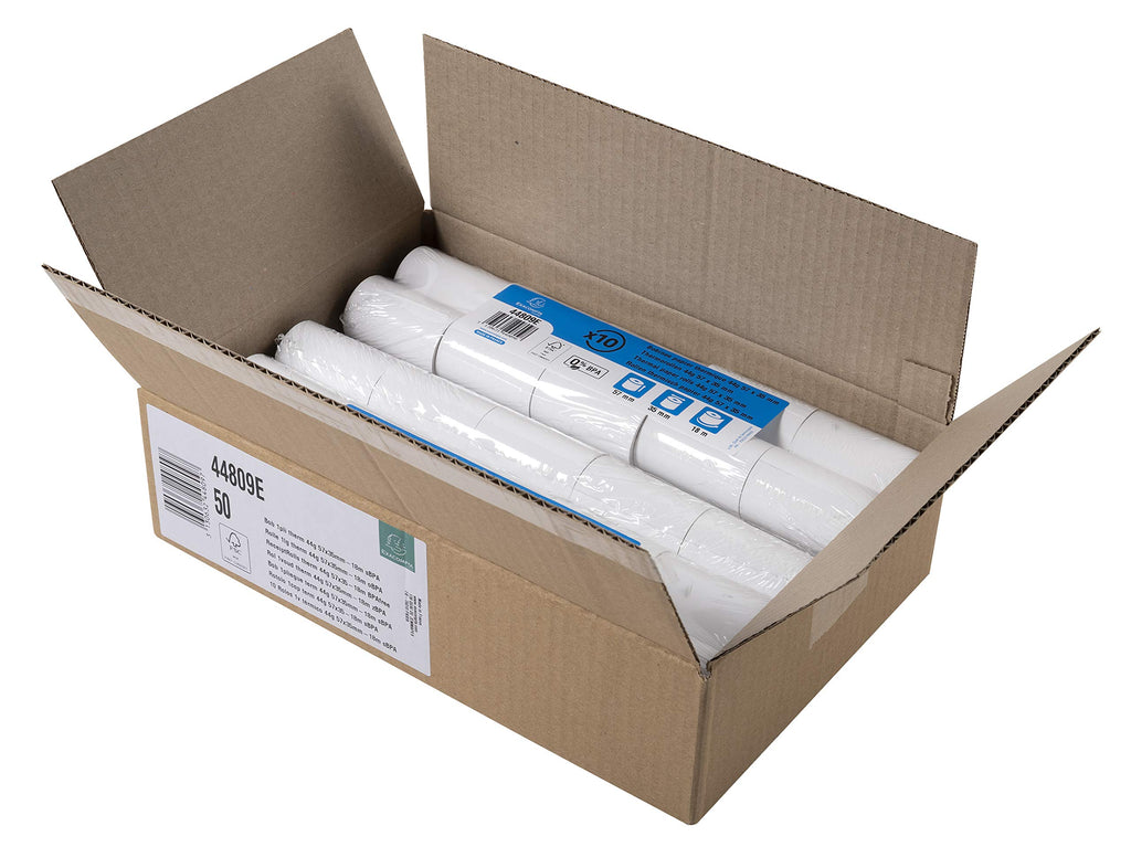 Exacompta 44809E 50er Pack Thermopapierrollen 1-lagig Breite: 57mm, Länge: 18m, Durchmesser Kern: 12mm 44g/m² Thermorolle für Kartenzahlung (EC Cash Geräte)