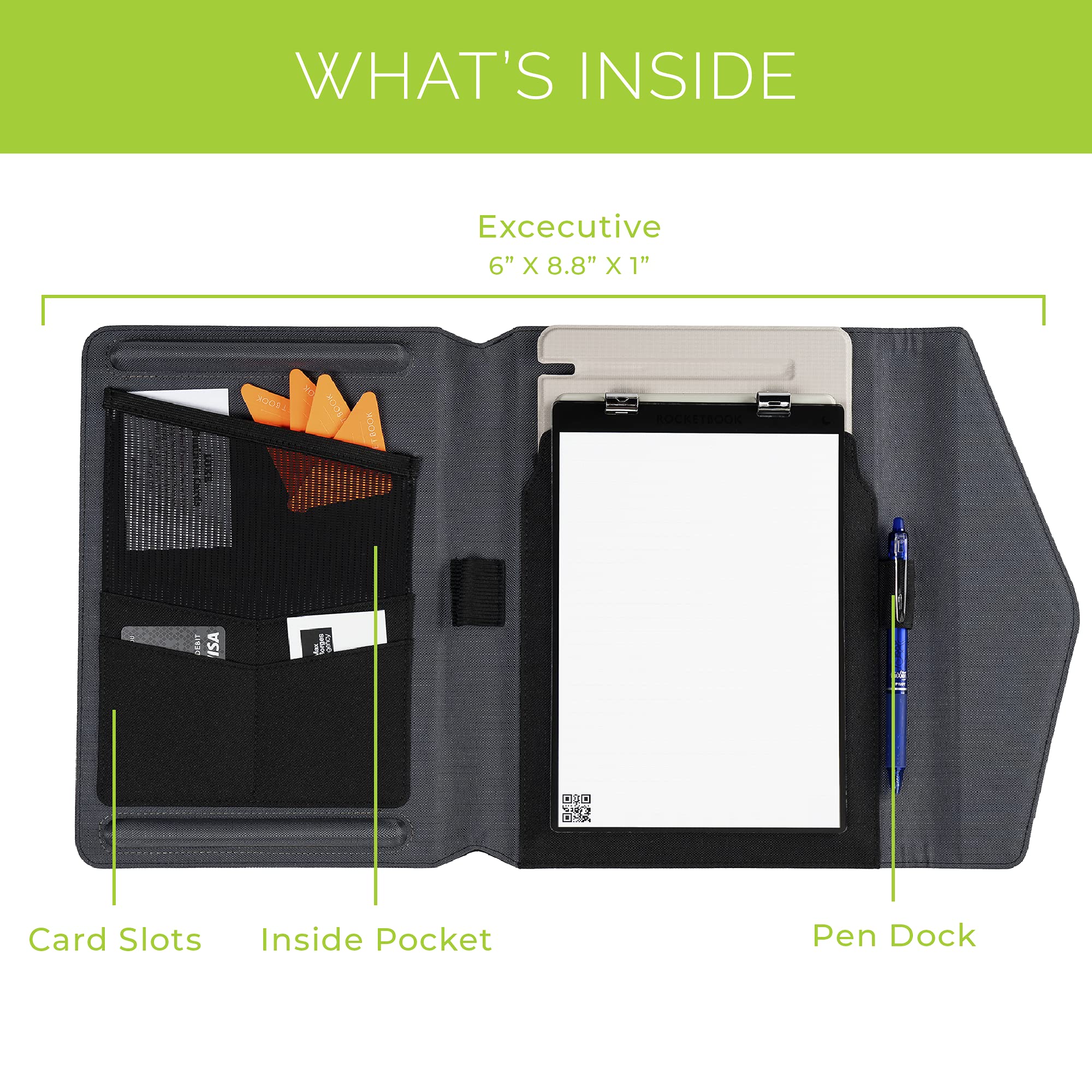 Rocketbook Kapselhülle für Orbit Executive, 100% recycelbar, mit Stifthalter, Magnetverschluss und Innenaufbewahrung, Grau