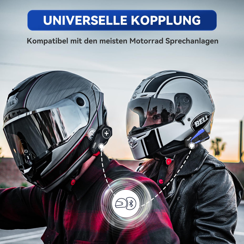 LEXIN G2P Motorrad Bluetooth Headset, Helm Kommunikationssystem für 2 bis zu 6 Personen in Reichweite von 1000m, IP67 Wasserdicht Freisprecheinrichtung mit FM Radio, Doppelpack