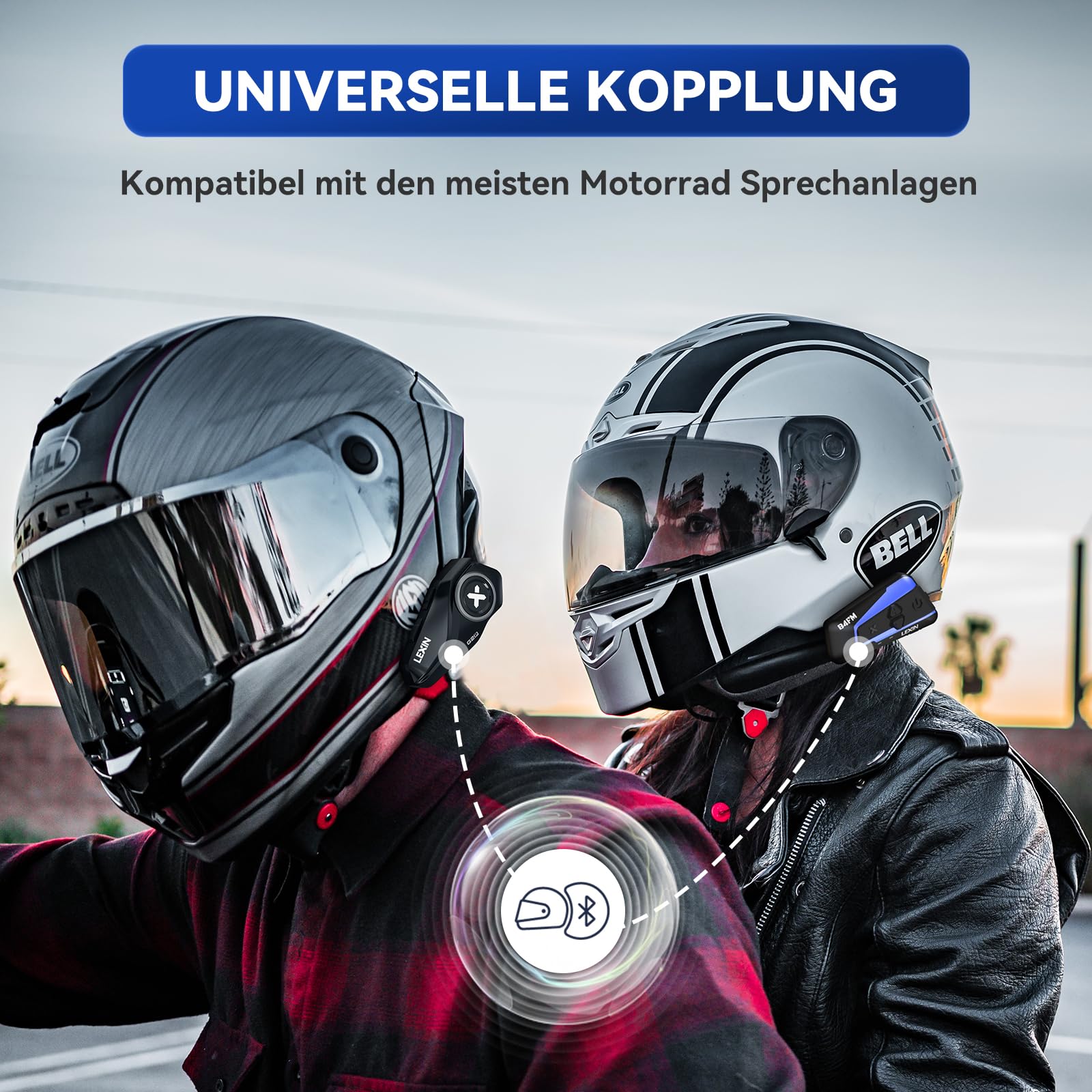 LEXIN G2P Motorrad Bluetooth Headset, Helm Kommunikationssystem für 2 bis zu 6 Personen in Reichweite von 1000m, IP67 Wasserdicht Freisprecheinrichtung mit FM Radio, Doppelpack