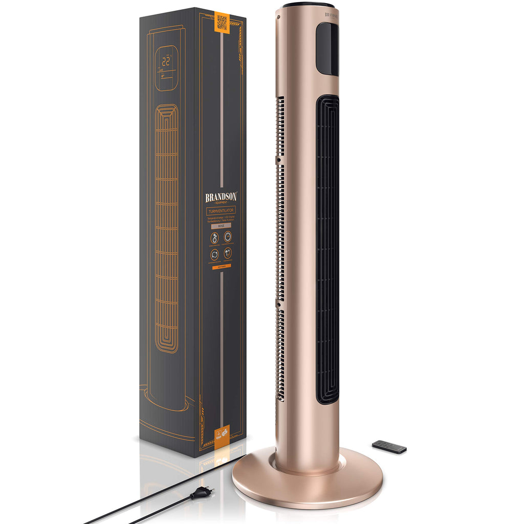 Brandson - Turmventilator mit Fernbedienung - Preisträger 2025 - Oszilation 60° - Standventilator - mobiler Lüfter - Säulenventilator - 96 cm - Ventilator 3 Geschwindigkeiten - GS - pearl-rouge