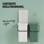 Brabantia Sort & Go Abfalleimer mit Deckel 6 L (grau), platzsparender Biomüll Behälter mit Griff, abnehmbarer, feststellbarer Deckel, leicht zu reinigender kleiner Mülleimer ohne Ecken und Ränder