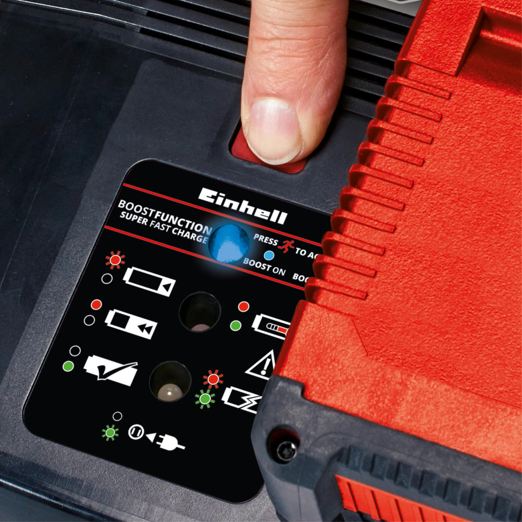 Original Einhell Ladegerät Power X-Boostcharger 8 A Power X-Change (Li-Ion, für alle PXC-Akkus verwendbar, Boost-Modus zum schnelleren Laden, 7-fache LED-Statusanzeige)