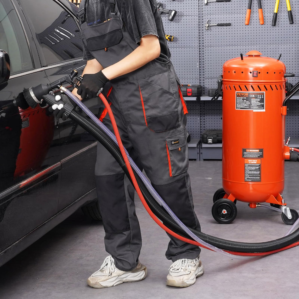 VEVOR 28 Gallonen Vakuum-Sandstrahler, staubfreier Sandstrahler mit eingebautem 1200 W Vakuumsystem zur Staubkontrolle und Strahlmittelrückführung, 60-110 PSI Hochleistungs-Strahlgerät