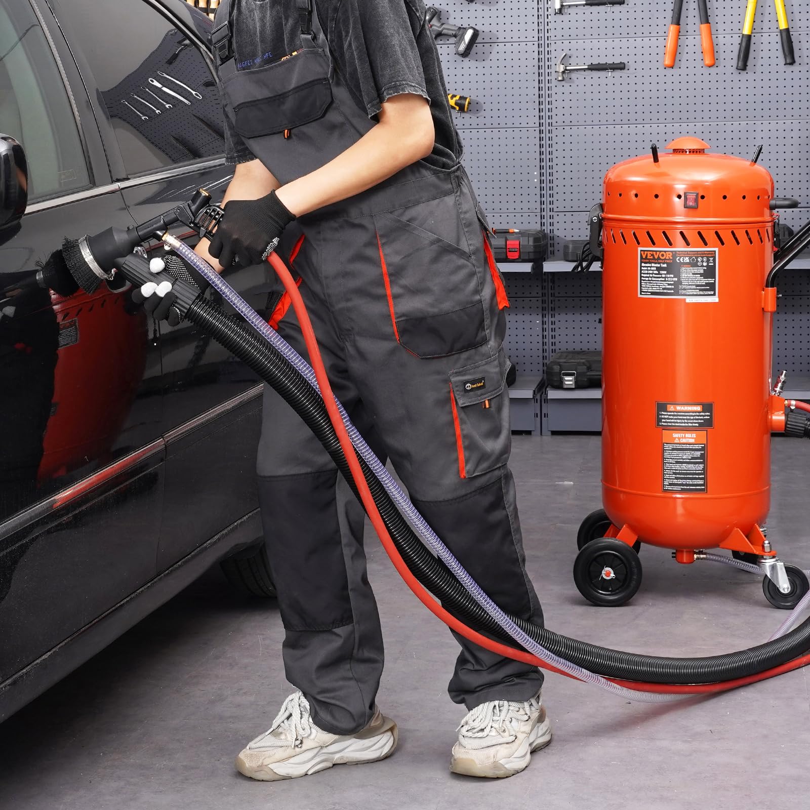 VEVOR 28 Gallonen Vakuum-Sandstrahler, staubfreier Sandstrahler mit eingebautem 1200 W Vakuumsystem zur Staubkontrolle und Strahlmittelrückführung, 60-110 PSI Hochleistungs-Strahlgerät