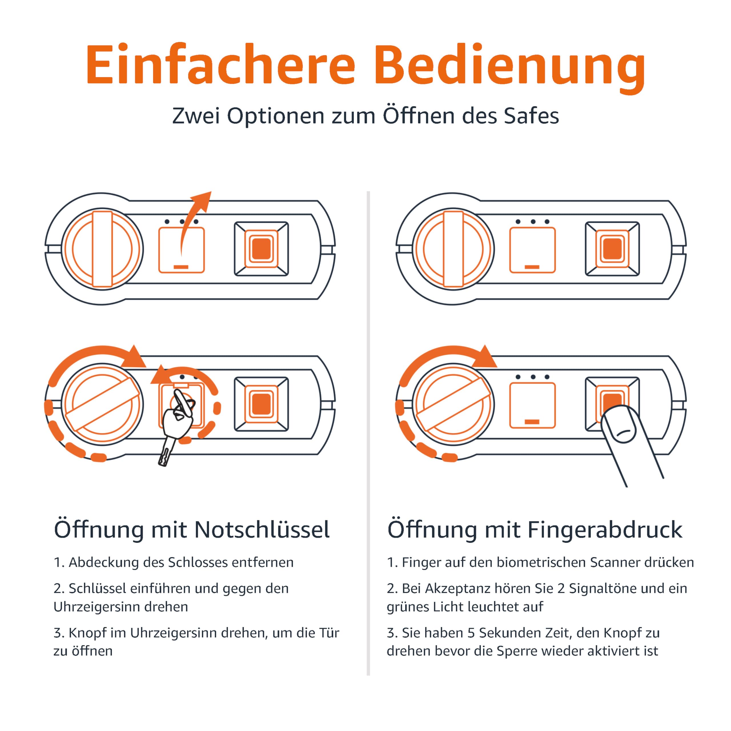 Amazon Basics Stahl-Safe, Sicherheit für Zuhause, mit biometrisch Fingerabdruckschloss, schützt Bargeld, Schmuck, Ausweisdokumente, 14 L Volumen, schwarz, 35 cm B x 24.9 cm T x 24.9 cm H