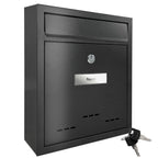 TÄGA 2218 Design Metall Briefkasten schwarz I DIN A4 Einwurfformat I mit Namensschild, Sichtfenster I abschließbar, inkl. 2 Schlüssel