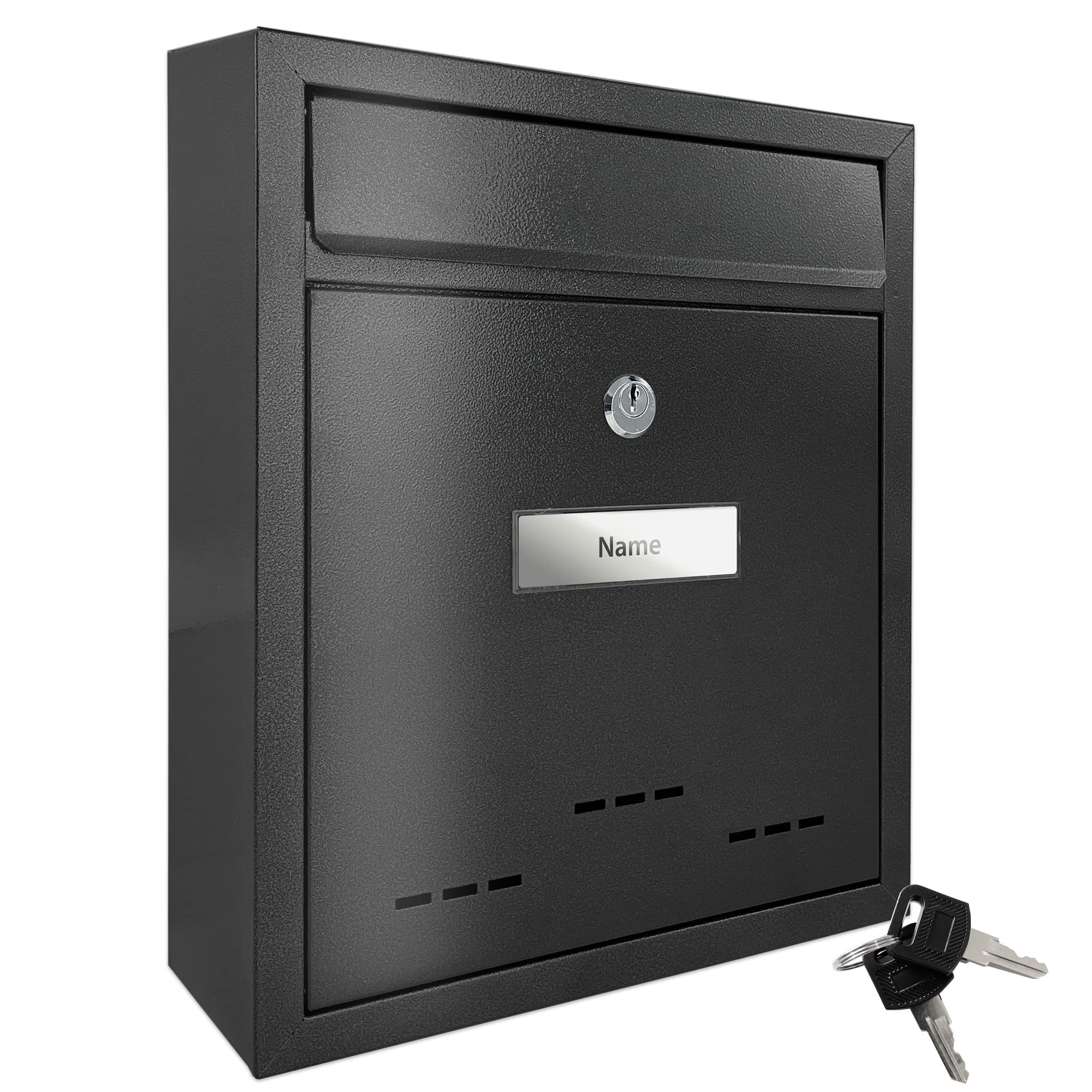 TÄGA 2218 Design Metall Briefkasten schwarz I DIN A4 Einwurfformat I mit Namensschild, Sichtfenster I abschließbar, inkl. 2 Schlüssel