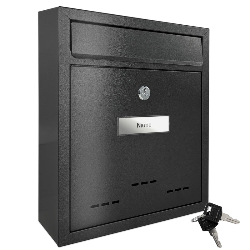 TÄGA 2218 Design Metall Briefkasten schwarz I DIN A4 Einwurfformat I mit Namensschild, Sichtfenster I abschließbar, inkl. 2 Schlüssel