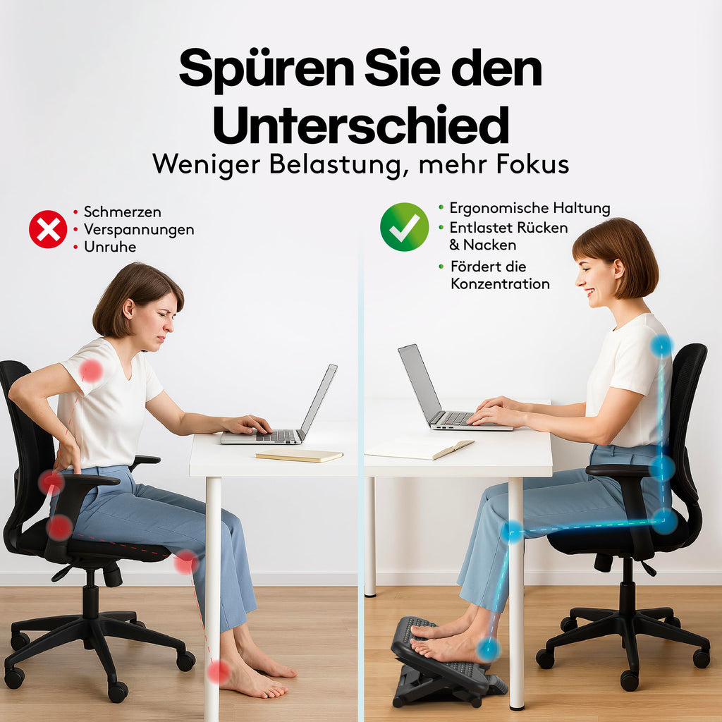 ACROPAQ Fußstütze Schreibtisch - Fußstütze mit 3 verstellbaren Höhen, Massagefunktion, neigbar von -30° bis +30° für maximalen Komfort - Fusshocker, Stehmatte schreibtisch, Fußbank