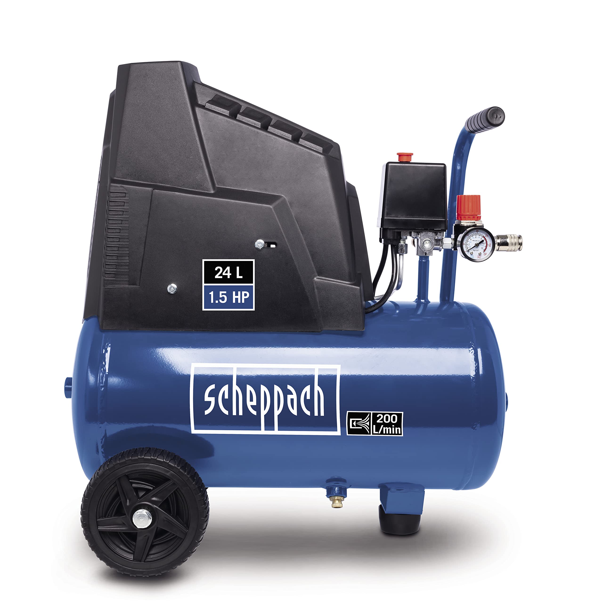 Scheppach Kompressor HC25o (1100W, 24 L,8 bar, Ansaugleistung 165 l/min, Druckminderer, ölfrei) - inkl. 13-teiligem Druckluft-Werkzeug-Set + 5 m Spiralschlauch