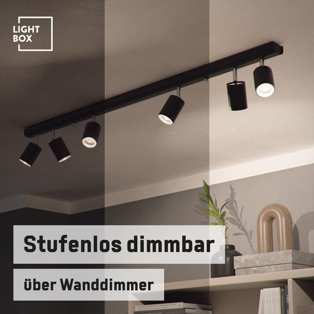Lightbox Deckenlampe LED 6 flammig | Decken-Strahler mit schwenkbaren Spots | Lampe für Wohnzimmer, Küche oder Schlafzimmer (innen) | 6 x GU10 Fassung | aus Metall in Schwarz