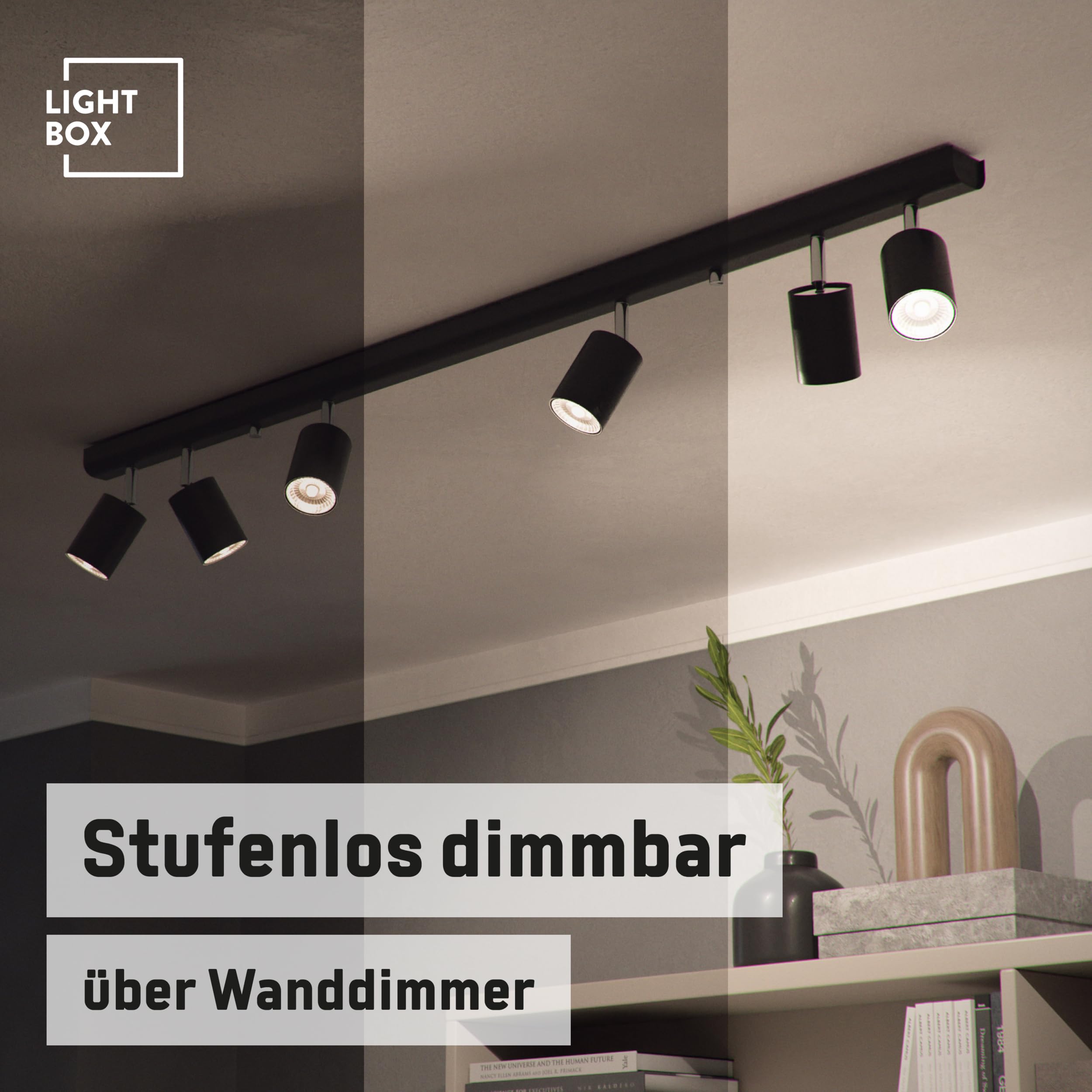 Lightbox Deckenlampe LED 6 flammig | Decken-Strahler mit schwenkbaren Spots | Lampe für Wohnzimmer, Küche oder Schlafzimmer (innen) | 6 x GU10 Fassung | aus Metall in Schwarz