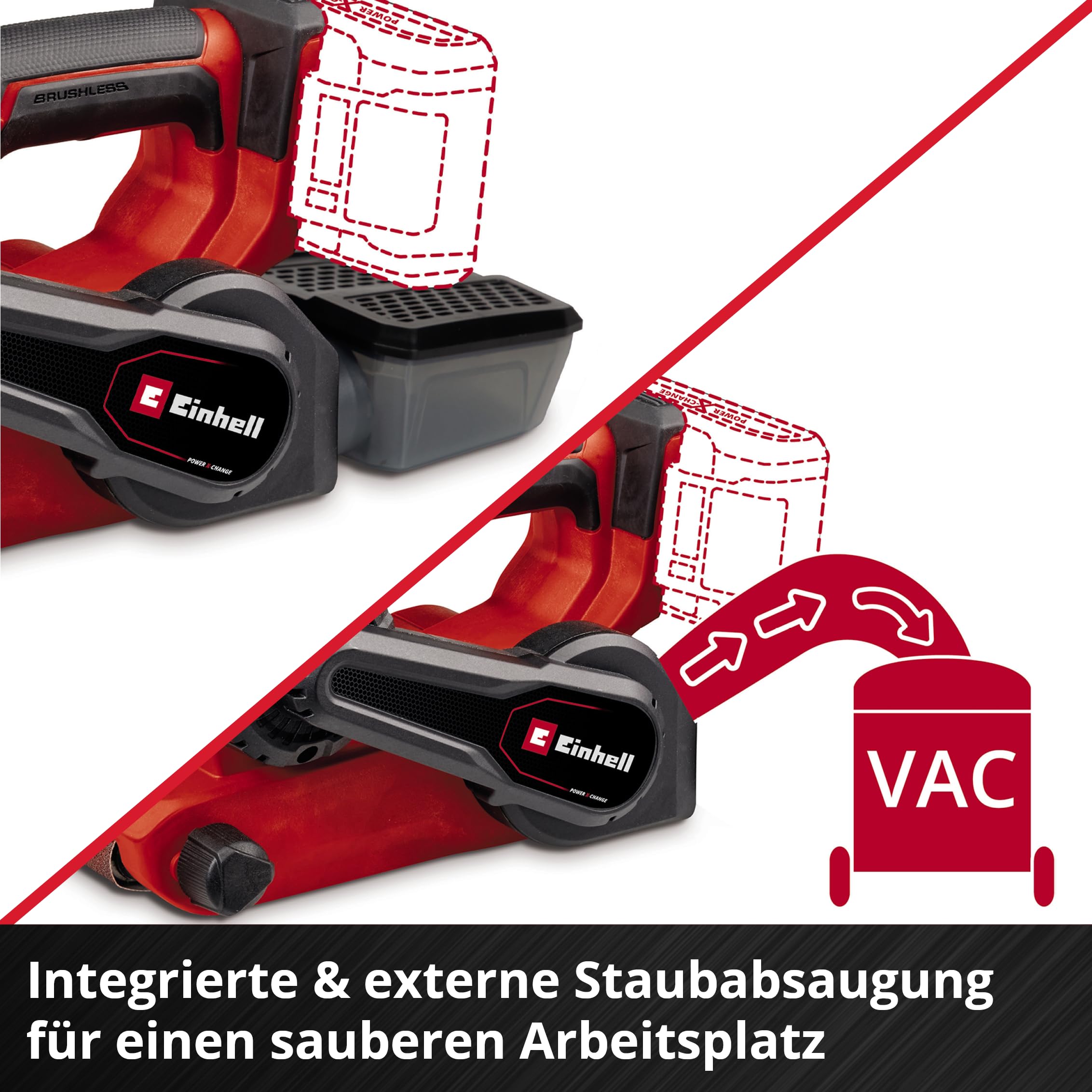 Einhell Professional Akku-Bandschleifer TP-BS 18/457 Li BL-Solo Power X-Change (18 V, Brushless-Motor, inkl. 3x P80 Schleifband 457x75 mm, ohne Akku & Ladegerät)
