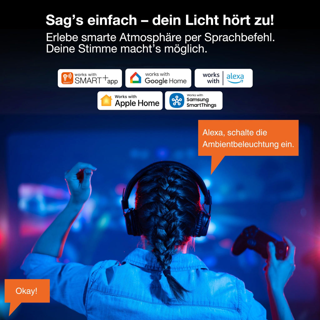 OSRAM Matter over Wifi Floor Corner LED Stehleuchte 2000mm, 20W, RGBW, 2700-6500K, WiFi, Fernbedienung, Schwarz, Ambientlicht