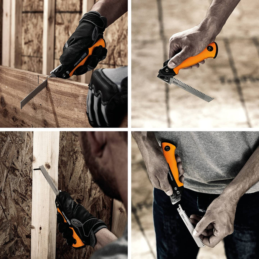 Fiskars Pro Kompakte Klappsäge, Inkl. 2 Sägeblättern, Sägeblattlänge: 15 cm, 13 TPI und 24 TPI, Schwarz/Orange, PowerTooth, 1062934