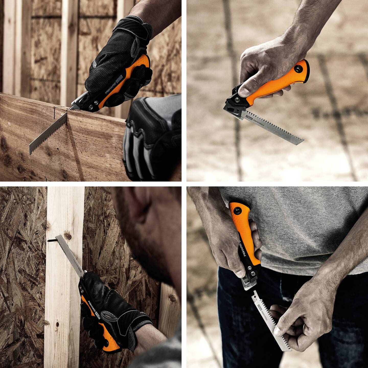 Fiskars Pro Kompakte Klappsäge, Inkl. 2 Sägeblättern, Sägeblattlänge: 15 cm, 13 TPI und 24 TPI, Schwarz/Orange, PowerTooth, 1062934